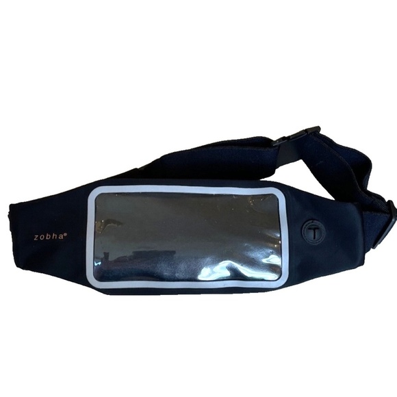 Running Belt w/ easy phone access; Zippered pouch inside; Black; Adjustable - Picture 1 of 4